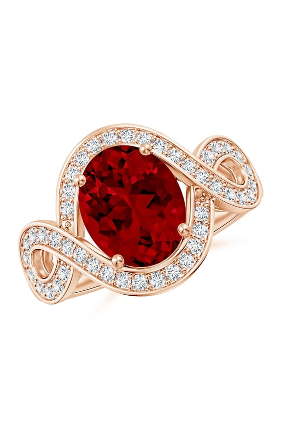 Oval Lab Grown 3.3 Ct Ruby Infinity Engagement Ring with Accents for Women in 14K Rose Gold (Size-10x8mm) | July Birthstone, Birthday, Anniversary, Jewelry Gift for Women | Lab-Grown Ruby Ring