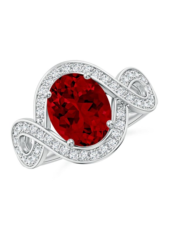 Oval Lab Grown 3.3 Ct Ruby Infinity Engagement Ring with Accents for Women in 14K White Gold (Size-10x8mm) | July Birthstone, Anniversary, Jewelry Gift for Women | Lab-Grown Ruby Ring