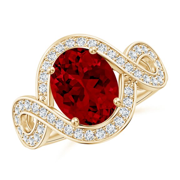 ANGARA Oval Lab Grown 3.3 Ct Ruby Infinity Engagement Ring with Accents for Women in 14K Yellow Gold (Size-10x8mm) | July Birthstone, Anniversary, Jewelry Gift for Women | Lab-Grown Ruby Ring