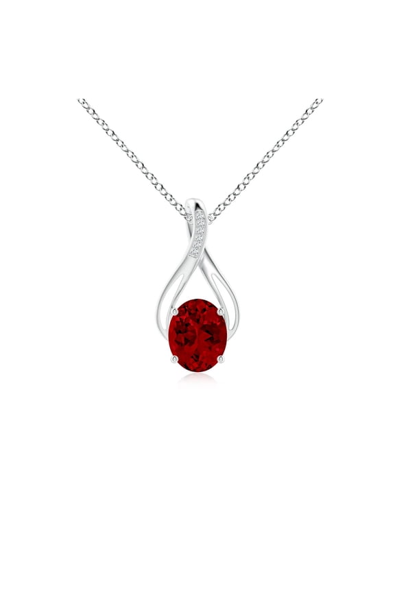 Oval Lab Grown 3.3 Ct Ruby Infinity Twist Pendant with Diamonds for Women in 14K White Gold (Size-10x8mm) | July Birthstone, Anniversary, Jewelry Gift for Women | Lab-Grown Ruby Necklace
