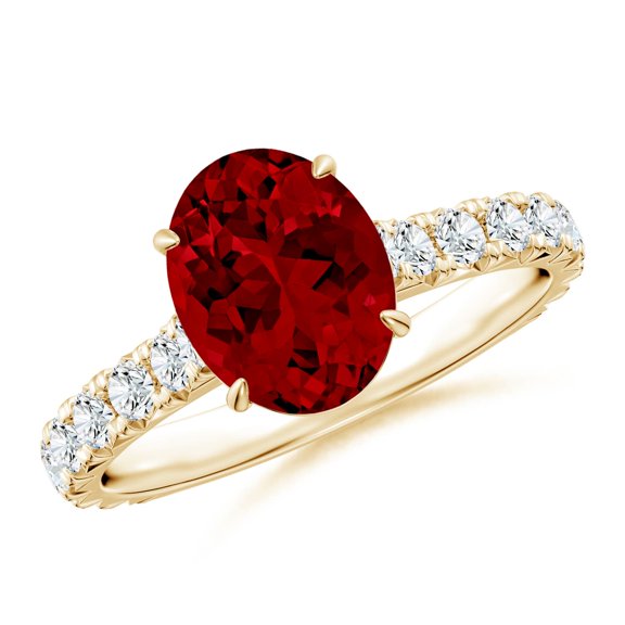 ANGARA Oval Lab Grown 2 Ct Ruby Two Tone Engagement Ring with Accents for Women in 14K Yellow Gold (Size-9x7mm) | July Birthstone, Birthday, Anniversary, Jewelry Gift for Women | Lab-Grown Ruby Ring