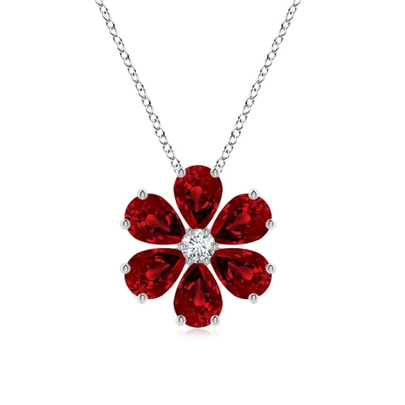 ANGARA Pear Lab Grown 4.8 Ct Ruby Flower Cluster Pendant with Diamond for Women in 14K White Gold (Size-7x5mm) | July Birthstone, Anniversary, Jewelry Gift for Women | Lab-Grown Ruby Necklace