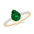 thumbnail image 1 of ANGARA Pear Lab Grown Emerald Engagement Ring with Marquise Diamonds for Women in 14K Yellow Gold (Size-8x6mm) | May Birthstone, Birthday, Anniversary, Jewelry Gift for Women | Lab-Grown Emerald Ring, 1 of 8