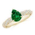 thumbnail image 1 of ANGARA Pear Lab Grown Emerald Twisted Rope Shank Engagement Ring for Women in 14K Yellow Gold (Size-8x6mm) | May Birthstone, Birthday, Anniversary, Jewelry Gift for Women | Lab-Grown Emerald Ring, 1 of 8