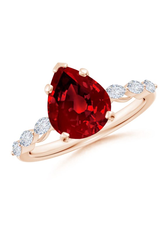 Pear Lab Grown 2.7 Ct Ruby Engagement Ring with Marquise Diamonds for Women in 14K Rose Gold (Size-10x8mm) | July Birthstone, Anniversary, Jewelry Gift for Women | Lab-Grown Ruby Ring