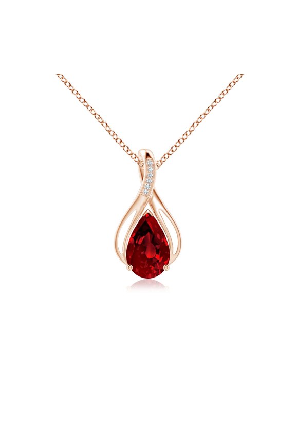 Pear Lab Grown 2.7 Ct Ruby Infinity Twist Pendant with Diamonds for Women in 14K Rose Gold (Size-10x8mm) | July Birthstone, Anniversary, Jewelry Gift for Women | Lab-Grown Ruby Necklace