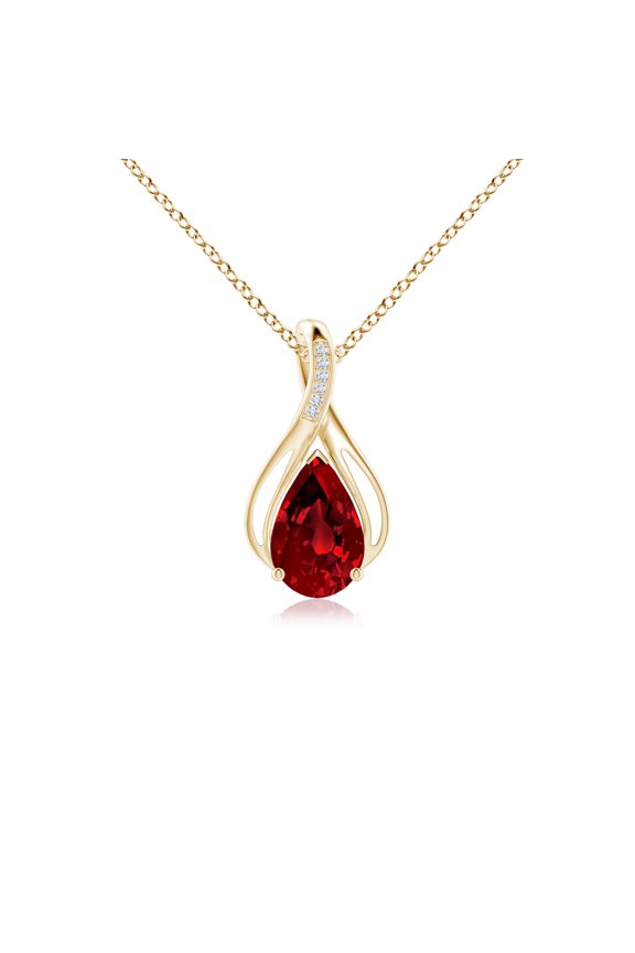 Pear Lab Grown 2.7 Ct Ruby Infinity Twist Pendant with Diamonds for Women in 14K Yellow Gold (Size-10x8mm) | July Birthstone, Anniversary, Jewelry Gift for Women | Lab-Grown Ruby Necklace