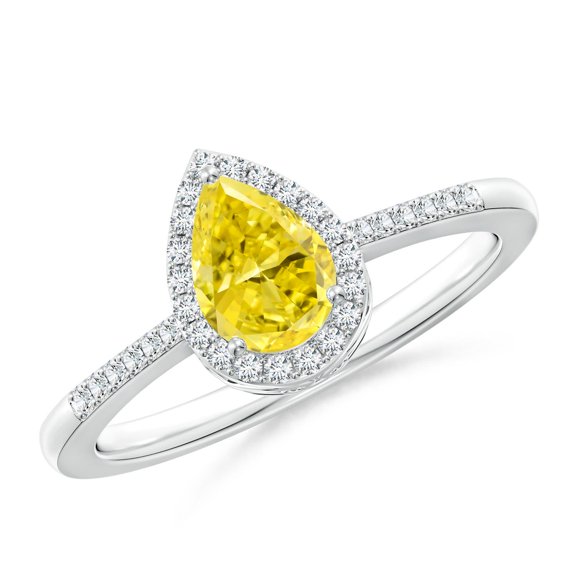 ANGARA Pear Lab Grown Yellow Diamond Ring with Halo for Women in 925 Sterling Silver (Size-7x5mm| Clarity-VS) | April Birthstone, Anniversary, Jewelry Gift for Women | Lab-Grown Yellow Diamond Ring