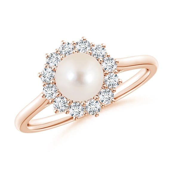 ANGARA Princess Diana Inspired Freshwater Cultured Pearl Ring in 14K Rose Gold for Women | June Birthstone, Birthday, Anniversary, Jewelry Gift for Women | Pearl Ring