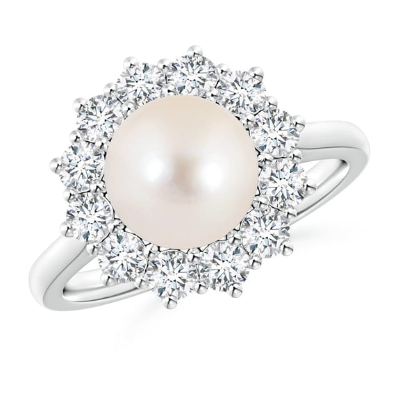 ANGARA Princess Diana Inspired Freshwater Cultured Pearl Ring in 14K White Gold for Women | June Birthstone, Birthday, Anniversary, Jewelry Gift for Women | Pearl Ring