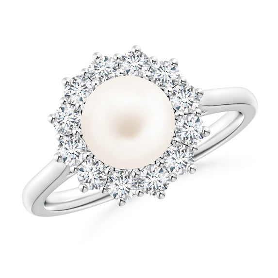 ANGARA Princess Diana Inspired Freshwater Cultured Pearl Ring in 14K White Gold for Women | June Birthstone, Birthday, Anniversary, Jewelry Gift for Women | Pearl Ring