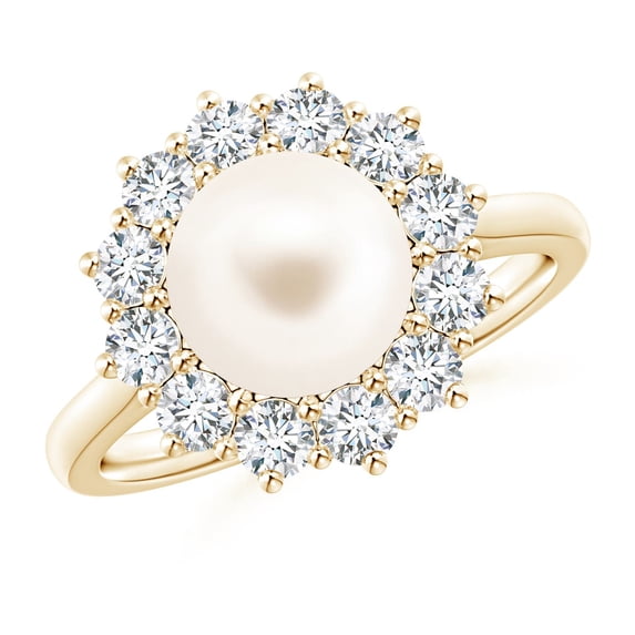 ANGARA Princess Diana Inspired Freshwater Cultured Pearl Ring in 14K Yellow Gold for Women | June Birthstone, Birthday, Anniversary, Jewelry Gift for Women | Pearl Ring