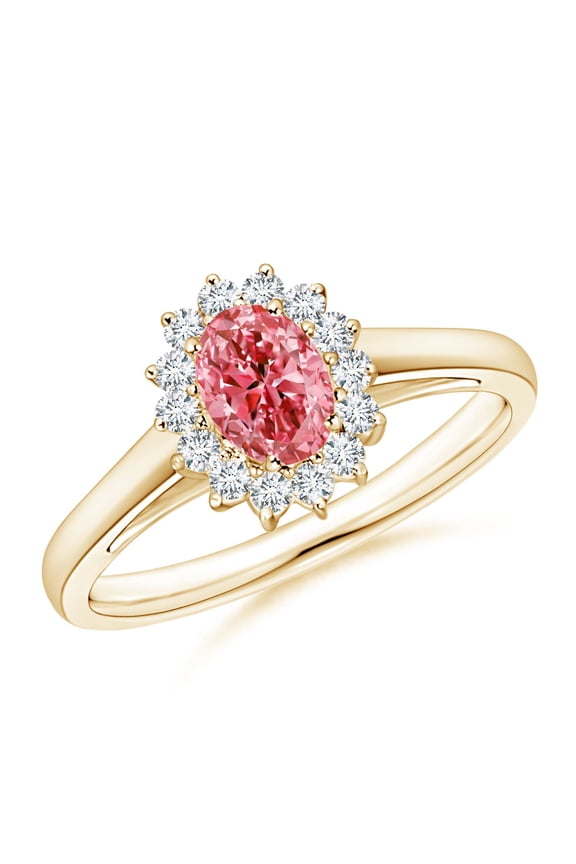 Princess Diana Inspired Lab Grown Pink Diamond Ring with Halo for Women in 14K Yellow Gold (Size-6x4mm| Clarity-VS) | Anniversary, Jewelry Gift for Women | Lab-Grown Pink Diamond Ring
