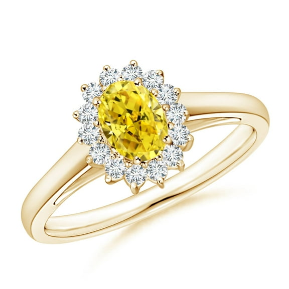 ANGARA Princess Diana Inspired Lab Grown Yellow Diamond Ring with Halo for Women in 14K Yellow Gold (Size-6x4mm| Clarity-VS) | Anniversary, Jewelry Gift for Women | Lab-Grown Yellow Diamond Ring