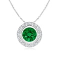 thumbnail image 1 of ANGARA Round Bezel-Set Lab Grown 1.2 Ct Emerald Pendant with Diamond Halo for Women in 14K White Gold (Size-7mm) | May Birthstone, Anniversary, Jewelry Gift for Women | Lab-Grown Emerald Necklace, 1 of 7