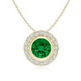 ANGARA Round BezelSet LabGrown Emerald Pendant with Diamond Halo in