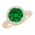thumbnail image 1 of ANGARA Round Lab Grown 2.5 Ct Emerald Halo Twisted Rope Shank Engagement Ring for Women in 14K Yellow Gold (Size-9mm) | May Birthstone, Anniversary, Jewelry Gift for Women | Lab-Grown Emerald Ring, 1 of 8