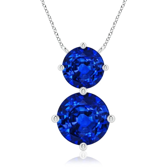 ANGARA Round Lab Grown 3.75 Ct Blue Sapphire Two Stone Pendant for Women in 14K White Gold (Size-9mm) | September Birthstone, Anniversary, Jewelry Gift for Women | Lab-Grown Blue Sapphire Necklace