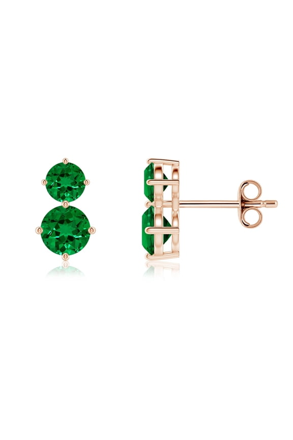 Round Lab Grown Emerald Two Stone Stud Earrings for Women in 14K Rose Gold (Size-5mm) | May Birthstone, Birthday, Anniversary, Jewelry Gift for Women | Lab-Grown Emerald Earrings