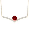 thumbnail image 1 of ANGARA Round Lab Grown 2.1 Ct Ruby Chevron Necklace with Diamond Accents for Women in 14K Yellow Gold (Size-8mm) | July Birthstone, Anniversary, Jewelry Gift for Women | Lab-Grown Ruby Necklace, 1 of 7