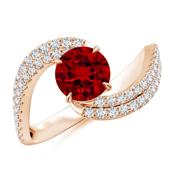 ANGARA Round Lab Grown 1.2 Ct Ruby Curved Bypass Shank Engagement Ring for Women in 14K Rose Gold (Size-6.5mm) | July Birthstone, Birthday, Anniversary, Jewelry Gift for Women | Lab-Grown Ruby Ring
