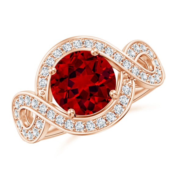 ANGARA Round Lab Grown 2.1 Ct Ruby Infinity Engagement Ring with Accents for Women in 14K Rose Gold (Size-8mm) | July Birthstone, Birthday, Anniversary, Jewelry Gift for Women | Lab-Grown Ruby Ring