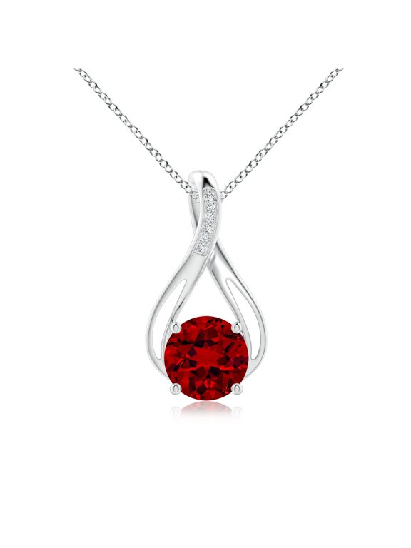 Round Lab Grown 4.5 Ct Ruby Infinity Twist Pendant with Diamonds for Women in 14K White Gold (Size-10mm) | July Birthstone, Anniversary, Jewelry Gift for Women | Lab-Grown Ruby Necklace