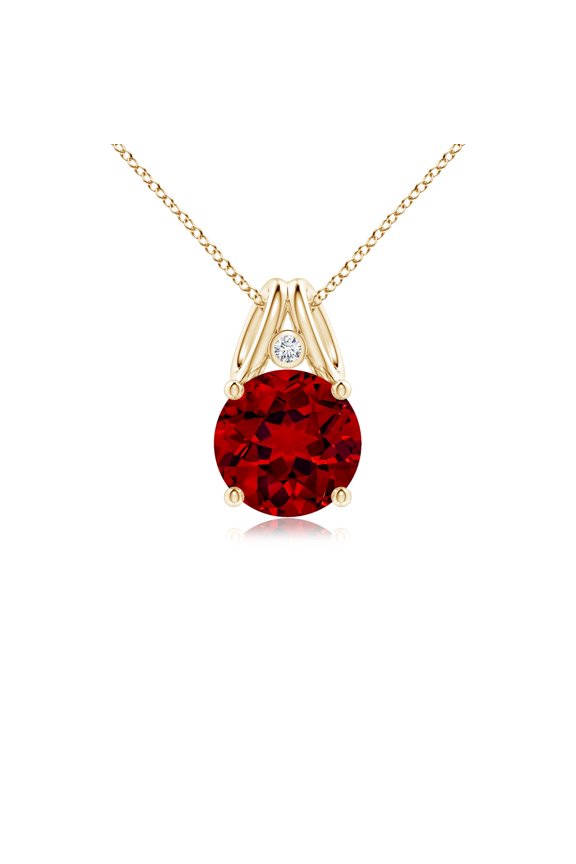 Round Lab Grown 2.1 Ct Ruby Pendant with Diamond for Women in 14K Yellow Gold (Size-8mm) | July Birthstone, Birthday, Anniversary, Jewelry Gift for Women | Lab-Grown Ruby Necklace