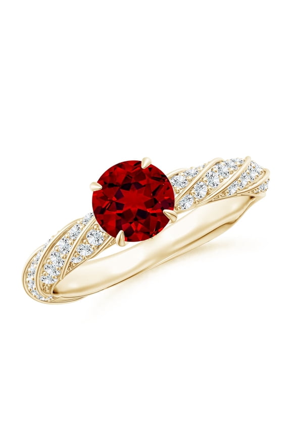 Round Lab Grown 1 Ct Ruby Twisted Rope Shank Engagement Ring for Women in 14K Yellow Gold (Size-6mm) | July Birthstone, Birthday, Anniversary, Jewelry Gift for Women | Lab-Grown Ruby Ring
