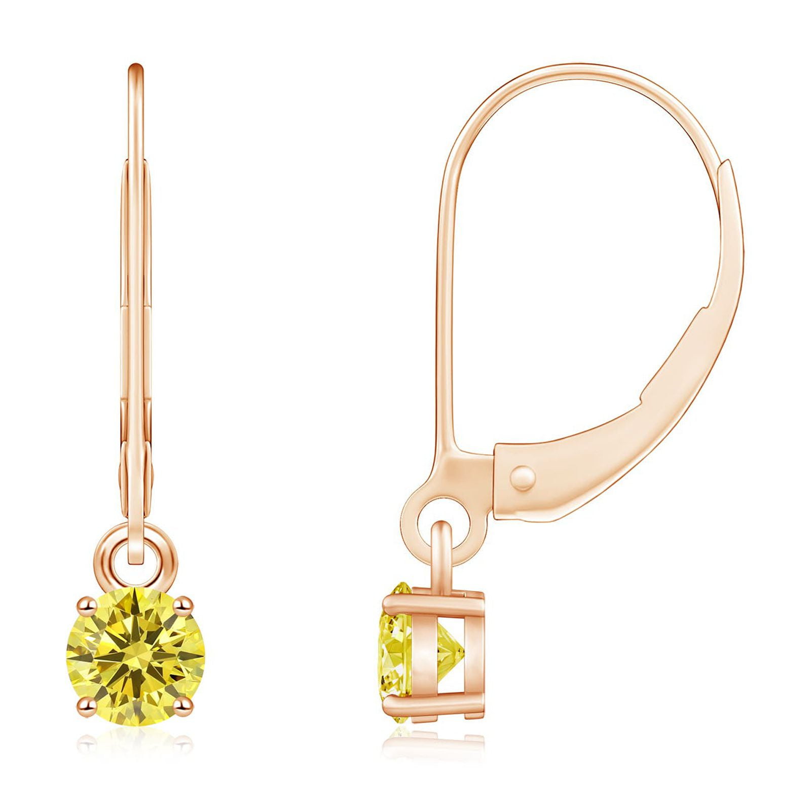 ANGARA Lab Grown Yellow Diamond Leverback Earrings in 14K Rose Gold for