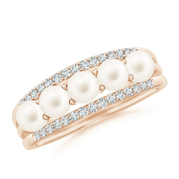 ANGARA Seed Freshwater Cultured Pearl and Diamond Ring in 14K Rose Gold for Women | June Birthstone, Birthday, Anniversary, Jewelry Gift for Women | Pearl Ring