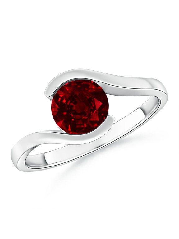 Semi Bezel-Set Solitaire Round 1.2 ct Natural Ruby Ring for Women in Platinum (Size-6.5mm) | July Birthstone, Birthday, Anniversary, Jewelry Gift for Women | Natural Ruby Ring