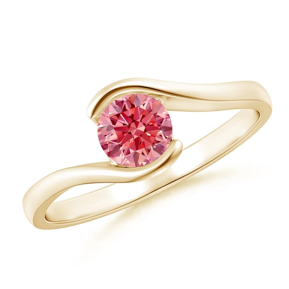 ANGARA Semi Solitaire Lab Grown Pink Diamond Bypass Ring for Women in 14K Yellow Gold (Size-5.1mm| Color-Fancy Intense| Clarity-VS) | Anniversary, Jewelry Gift for Women | Lab-Grown Pink Diamond Ring
