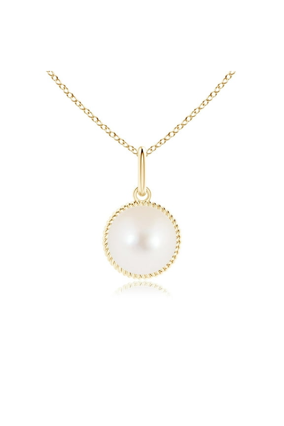 Solitaire Freshwater Cultured Pearl Pendant with Twisted Rope in 14K Yellow Gold for Women | June Birthstone, Birthday, Anniversary, Jewelry Gift for Women | Pearl Necklace