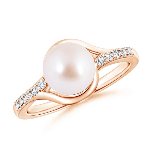 ANGARA Solitaire Japanese Akoya Cultured Pearl Bypass Ring with Diamonds in 14K Rose Gold for Women | June Birthstone, Birthday, Anniversary, Jewelry Gift for Women | Pearl Ring
