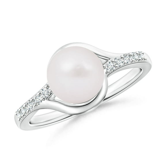 ANGARA Solitaire Japanese Akoya Cultured Pearl Bypass Ring with Diamonds in 14K White Gold for Women | June Birthstone, Birthday, Anniversary, Jewelry Gift for Women | Pearl Ring