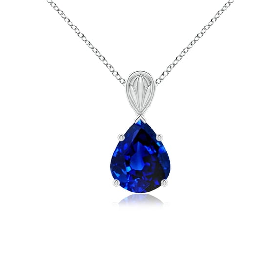 ANGARA Solitaire Lab Grown 3 Ct Blue Sapphire Pendant for Women in 14K White Gold (Size-10x8mm) | September Birthstone, Anniversary, Jewelry Gift for Women | Lab-Grown Blue Sapphire Necklace