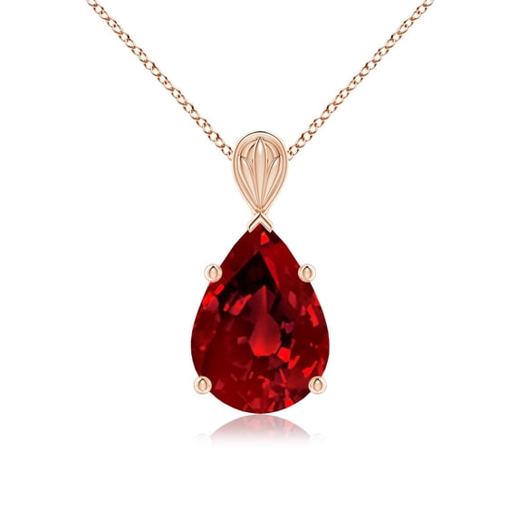 ANGARA Solitaire Pear-Shaped Lab Grown 6.54 Ct Ruby Classic Pendant for Women in 14K Rose Gold (Size-14x10mm) | July Birthstone, Anniversary, Jewelry Gift for Women | Lab-Grown Ruby Necklace