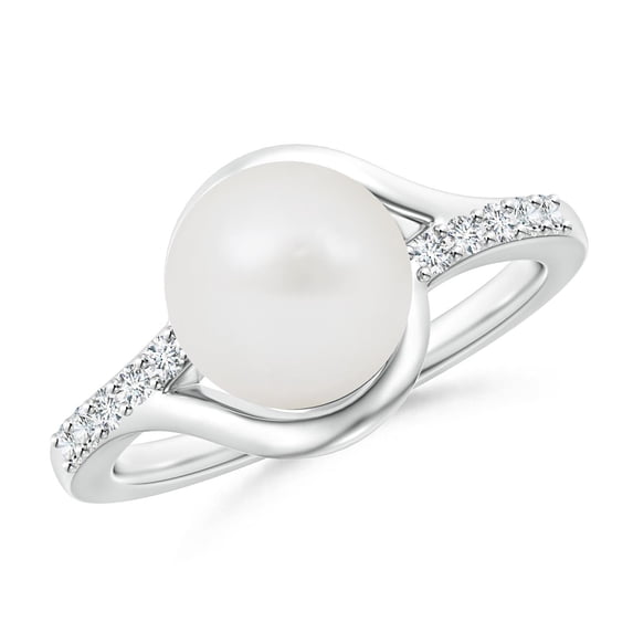 ANGARA Solitaire South Sea Cultured Pearl Bypass Ring with Diamonds in 14K White Gold for Women | June Birthstone, Birthday, Anniversary, Jewelry Gift for Women | Pearl Ring