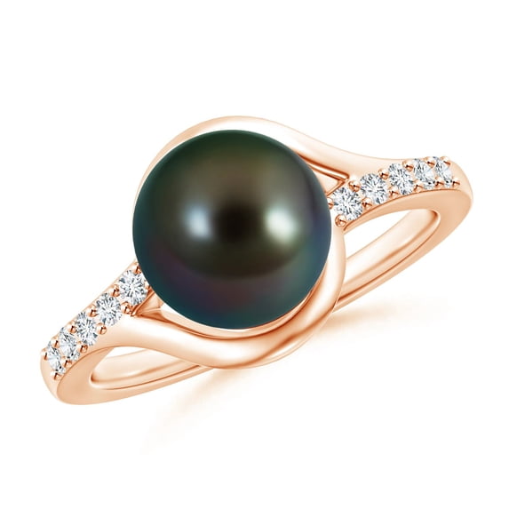 ANGARA Solitaire Tahitian Cultured Pearl Bypass Ring with Diamonds in 14K Rose Gold for Women | June Birthstone, Birthday, Anniversary, Jewelry Gift for Women | Pearl Ring