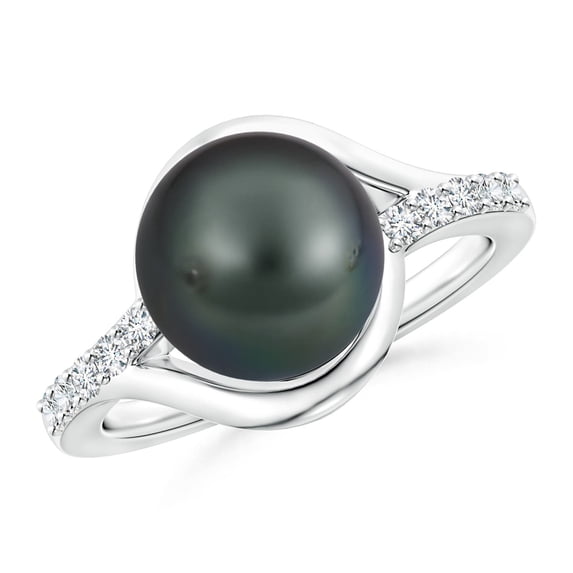 ANGARA Solitaire Tahitian Cultured Pearl Bypass Ring with Diamonds in 14K White Gold for Women | June Birthstone, Birthday, Anniversary, Jewelry Gift for Women | Pearl Ring