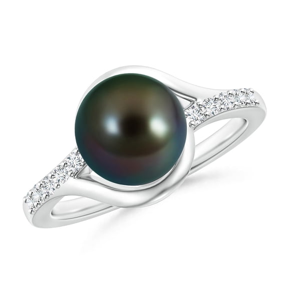 ANGARA Solitaire Tahitian Cultured Pearl Bypass Ring with Diamonds in 14K White Gold for Women | June Birthstone, Birthday, Anniversary, Jewelry Gift for Women | Pearl Ring