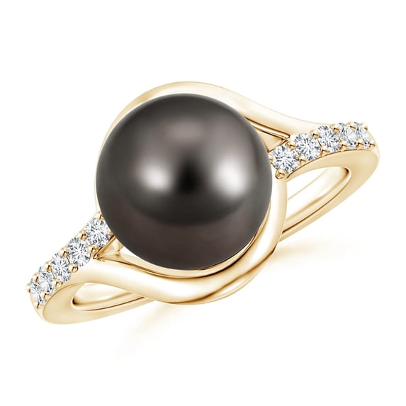 ANGARA Solitaire Tahitian Cultured Pearl Bypass Ring with Diamonds in 14K Yellow Gold for Women | June Birthstone, Birthday, Anniversary, Jewelry Gift for Women | Pearl Ring
