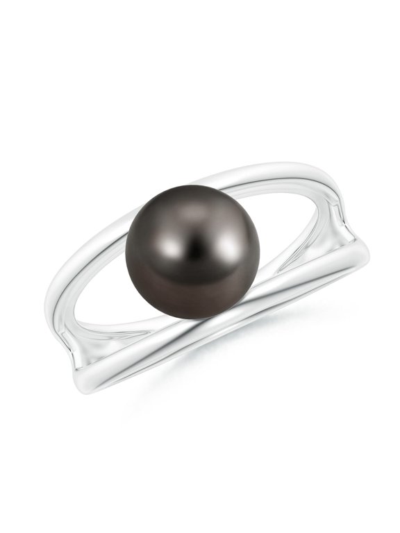 Solitaire Tahitian Cultured Pearl Double Shank Ring in 14K White Gold for Women | June Birthstone, Birthday, Anniversary, Jewelry Gift for Women | Pearl Ring