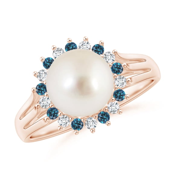 ANGARA South Sea Cultured Pearl and Blue Diamond Ring in 14K Rose Gold for Women | June Birthstone, Birthday, Anniversary, Jewelry Gift for Women | Pearl Ring