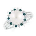 thumbnail image 1 of ANGARA South Sea Cultured Pearl and Blue Diamond Ring in 14K White Gold for Women | June Birthstone, Birthday, Anniversary, Jewelry Gift for Women | Pearl Ring, 1 of 9