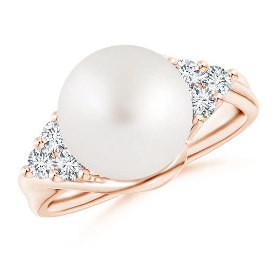 ANGARA South Sea Cultured Pearl Bypass Ring with Diamond Trio in 14K Rose Gold for Women | June Birthstone, Birthday, Anniversary, Jewelry Gift for Women | Pearl Ring