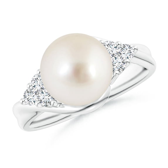 ANGARA South Sea Cultured Pearl Bypass Ring with Diamond Trio in 14K White Gold for Women | June Birthstone, Birthday, Anniversary, Jewelry Gift for Women | Pearl Ring