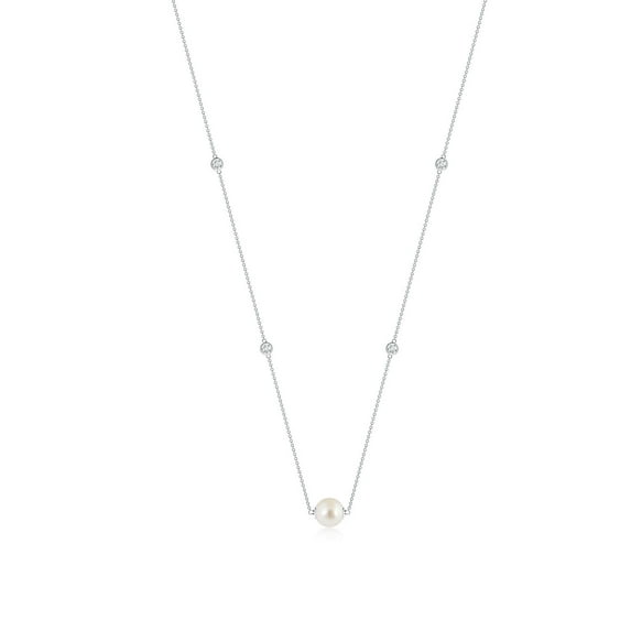 ANGARA South Sea Cultured Pearl and Diamond Station Necklace in 14K White Gold for Women | June Birthstone, Birthday, Anniversary, Jewelry Gift for Women | Pearl Necklace
