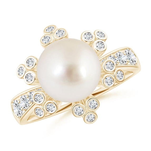 ANGARA South Sea Cultured Pearl Flower Ring with Diamonds in 14K Yellow Gold for Women | June Birthstone, Birthday, Anniversary, Jewelry Gift for Women | Pearl Ring